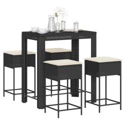 bar de jardin 5 pcs avec coussins noir poly rotin alsavelo