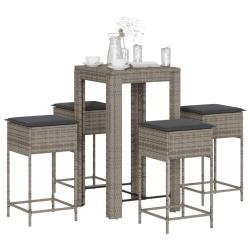bar de jardin 5 pcs avec coussins gris poly rotin alsavelo