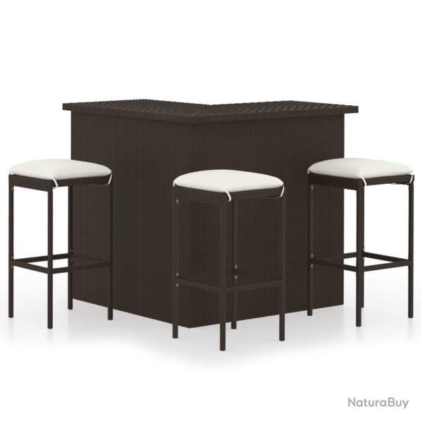 bar de jardin 4 pcs coussins R�sine tress�e Marron