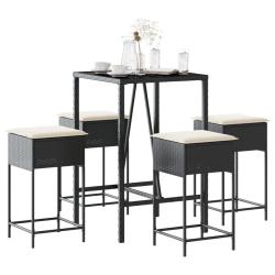 bar de jardin 5 pcs avec coussins noir poly rotin