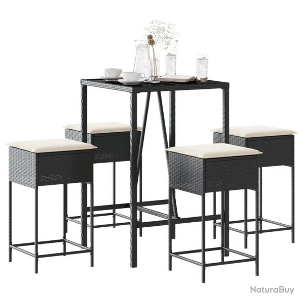 bar de jardin 5 pcs avec coussins noir poly rotin
