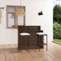 bar de jardin avec coussins 3 pcs Marron alsavelo