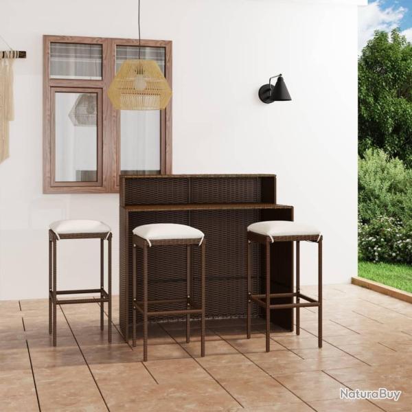 bar de jardin avec coussins 4 pcs Marron alsavelo