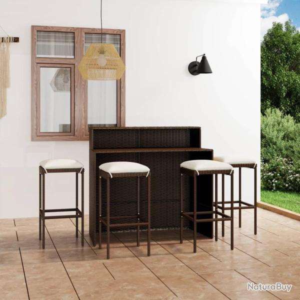 bar de jardin avec coussins 5 pcs Marron alsavelo
