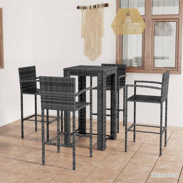 Ensemble de bar d'ext�rieur 5 pcs accoudoir R�sine tress�e Gris