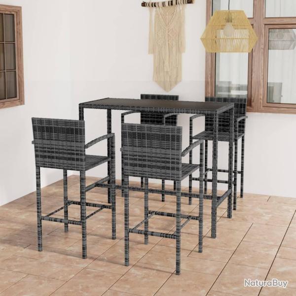 bar de jardin 5 pcs R�sine tress�e Gris