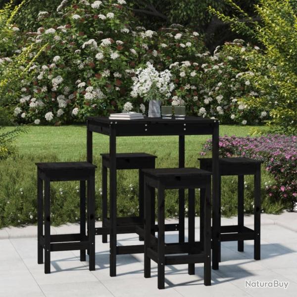 bar de jardin 5 pcs noir bois de pin massif alsavelo
