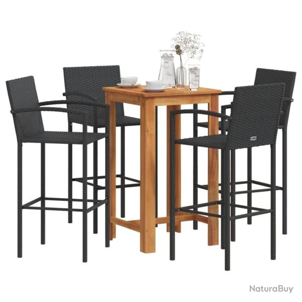 bar de jardin 5 pcs noir bois massif acacia rotin alsavelo
