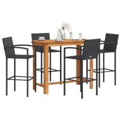 bar de jardin 5 pcs noir bois massif acacia rotin alsavelo