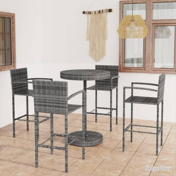 bar de jardin 5 pcs R�sine tress�e Gris