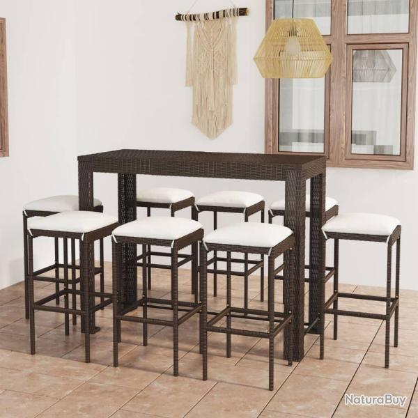 bar de jardin 9 pcs coussins R�sine tress�e Marron alsavelo