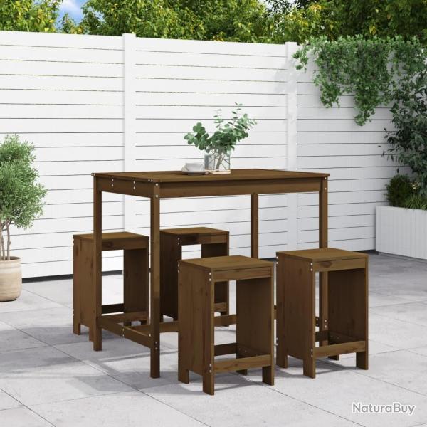 bar de jardin 5 pcs marron miel bois de pin massif alsavelo