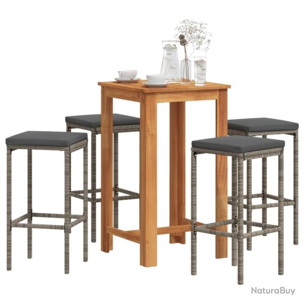bar de jardin 5 pcs gris bois massif acacia rotin alsavelo