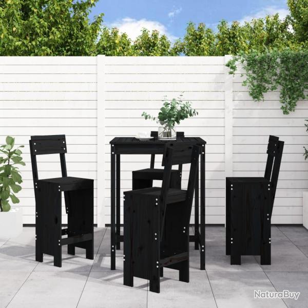 bar de jardin 5 pcs noir bois de pin massif alsavelo