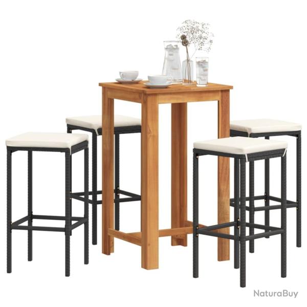 bar de jardin 5 pcs noir bois massif acacia rotin alsavelo