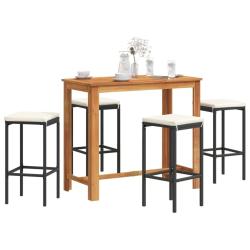 bar de jardin 5 pcs noir bois massif acacia rotin alsavelo
