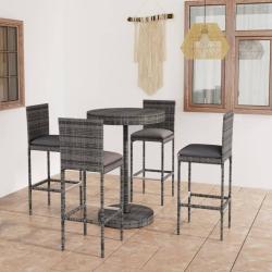 Ensemble de bar de jardin 5 pcs et coussins R&eacute;sine tress&eacute;e Gris