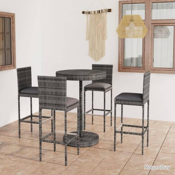 Ensemble de bar de jardin 5 pcs et coussins R�sine tress�e Gris