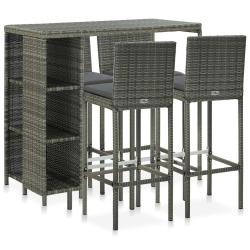 bar de jardin 5 pcs et coussins R&eacute;sine tress&eacute;e Gris