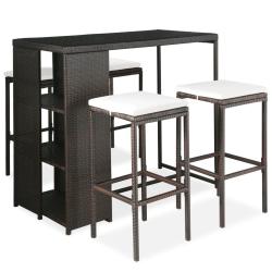 bar de jardin 5 pcs coussins R&eacute;sine tress&eacute;e Marron