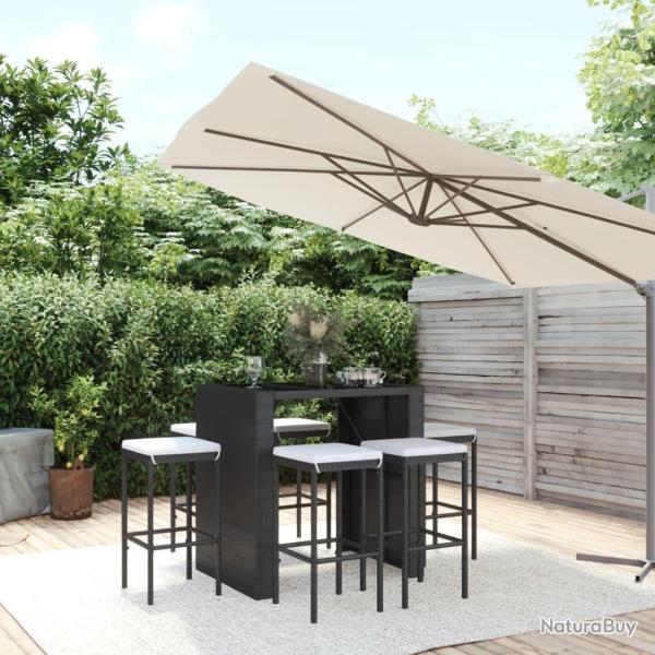 bar de jardin 7 pcs avec coussins noir poly rotin alsavelo