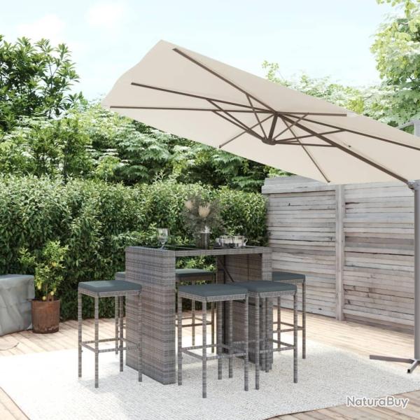bar de jardin 7 pcs avec coussins gris poly rotin alsavelo