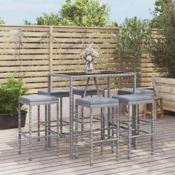 bar de jardin 7 pcs avec coussins gris poly rotin alsavelo