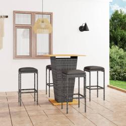 bar de jardin 5 pcs et coussins R&eacute;sine tress&eacute;e Gris