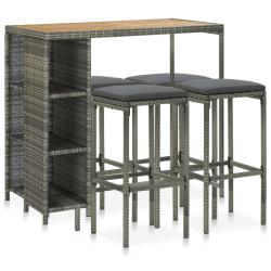 Ensemble de bar de jardin 5 pcs et coussins R&eacute;sine tress&eacute;e Gris