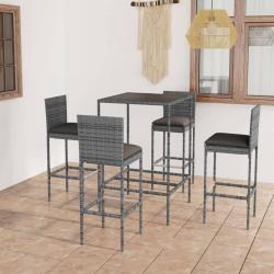 bar de jardin 5 pcs et coussins R&eacute;sine tress&eacute;e Gris