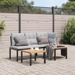 banc de jardin avec coussins 3 pcs noir alsavelo