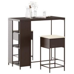 bar de jardin 3 pcs et coussins brun r&eacute;sine tress&eacute;e