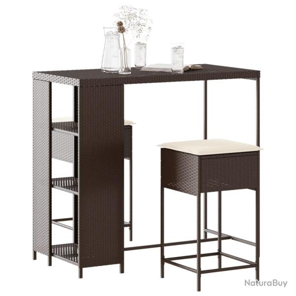 bar de jardin 3 pcs et coussins brun r�sine tress�e