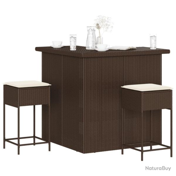 bar de jardin 3 pcs et coussins brun r�sine tress�e
