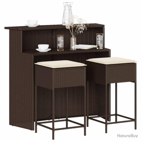 bar de jardin 3 pcs et coussins brun r�sine tress�e