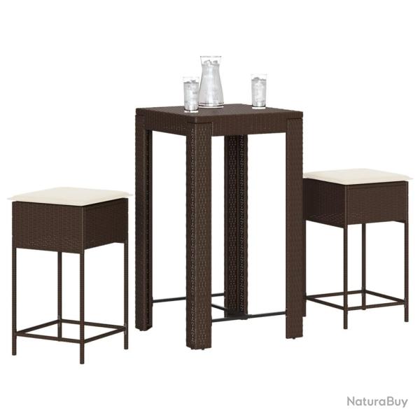 bar de jardin 3 pcs et coussins brun r�sine tress�e