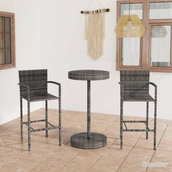 bar de jardin 3 pcs R�sine tress�e Gris