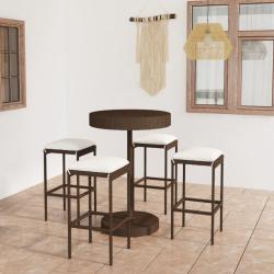 Ensemble bar de jardin 5 pcs et coussins R&eacute;sine tress&eacute;e Marron