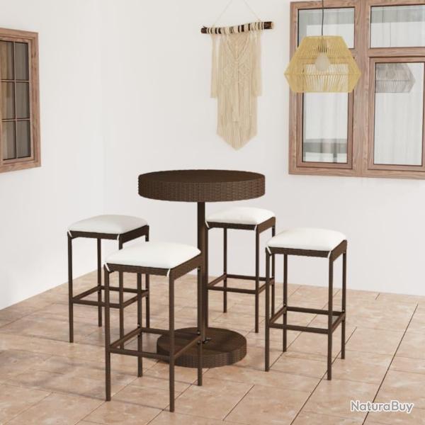 Ensemble bar de jardin 5 pcs et coussins R�sine tress�e Marron