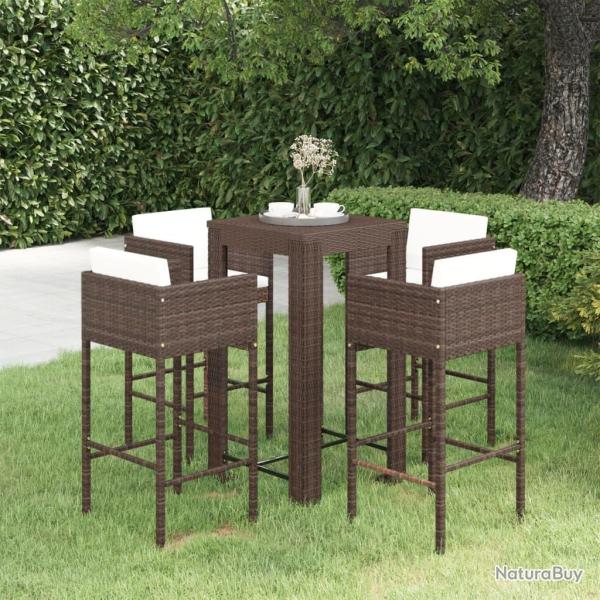 Ensemble bar de jardin 5 pcs et coussins R�sine tress�e Marron