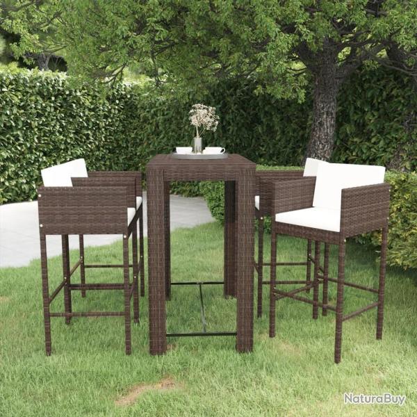 Ensemble bar de jardin 5 pcs et coussins R�sine tress�e Marron