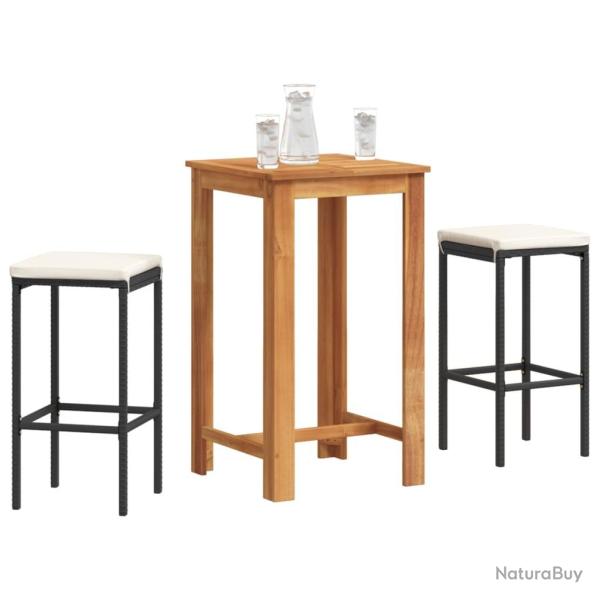 bar de jardin 3 pcs noir bois massif acacia rotin