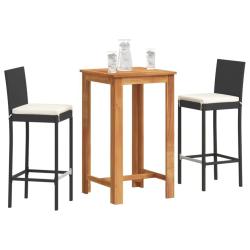 bar de jardin 3 pcs noir bois massif acacia rotin alsavelo