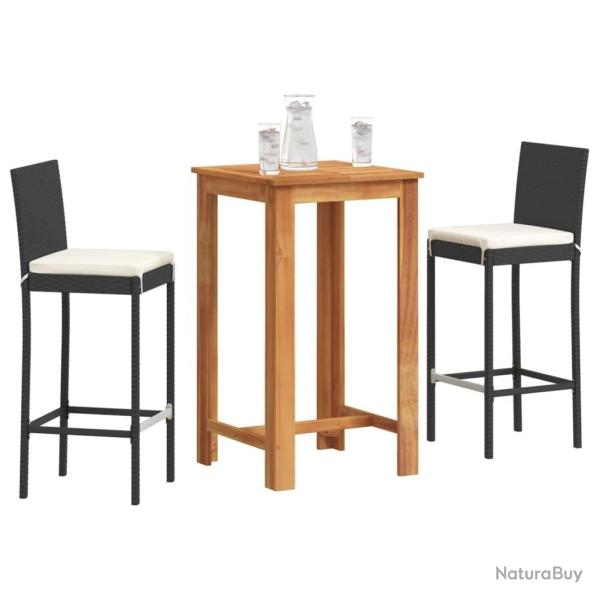 bar de jardin 3 pcs noir bois massif acacia rotin alsavelo