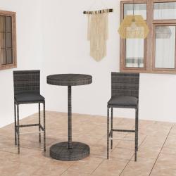 bar de jardin 3 pcs et coussins R&eacute;sine tress&eacute;e Gris