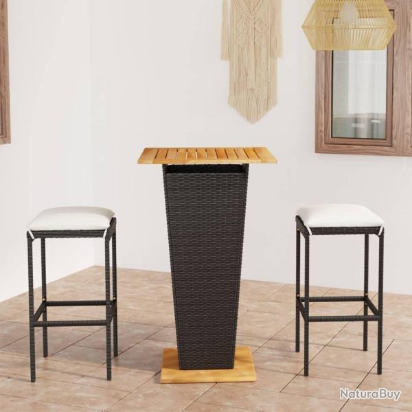 bar de jardin 3 pcs et coussins R�sine tress�e Noir