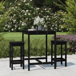 bar de jardin 3 pcs noir bois de pin massif alsavelo