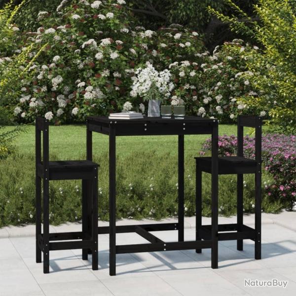 bar de jardin 3 pcs noir bois de pin massif alsavelo