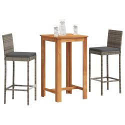bar de jardin 3 pcs gris bois massif acacia rotin
