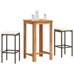 bar de jardin 3 pcs marron bois massif acacia rotin